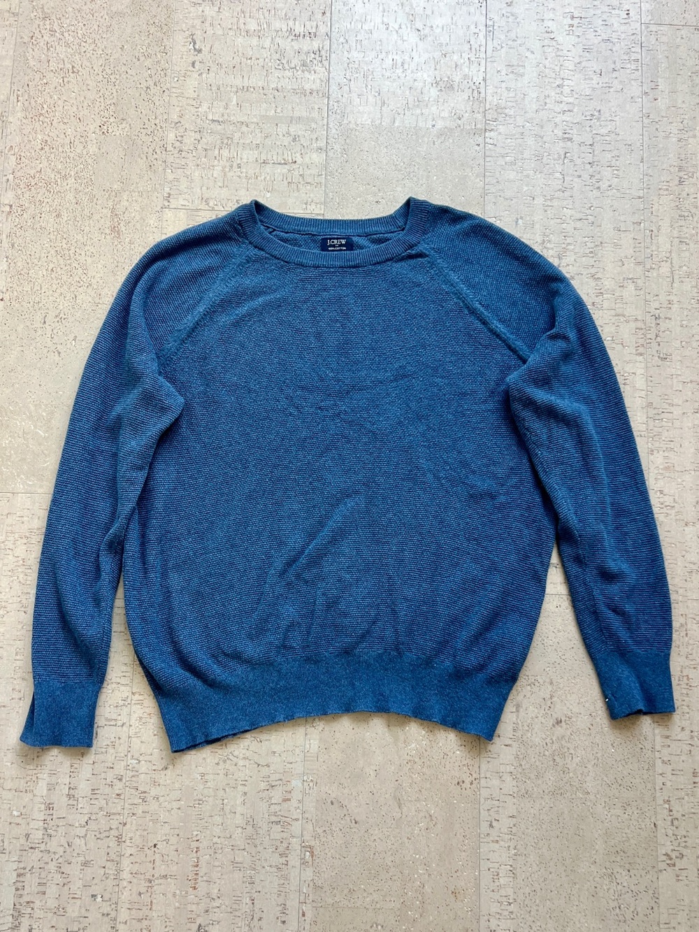 J.Crew Mens Medium Blue 100% Cotton Crewneck Sweater Textured Knit Raglan